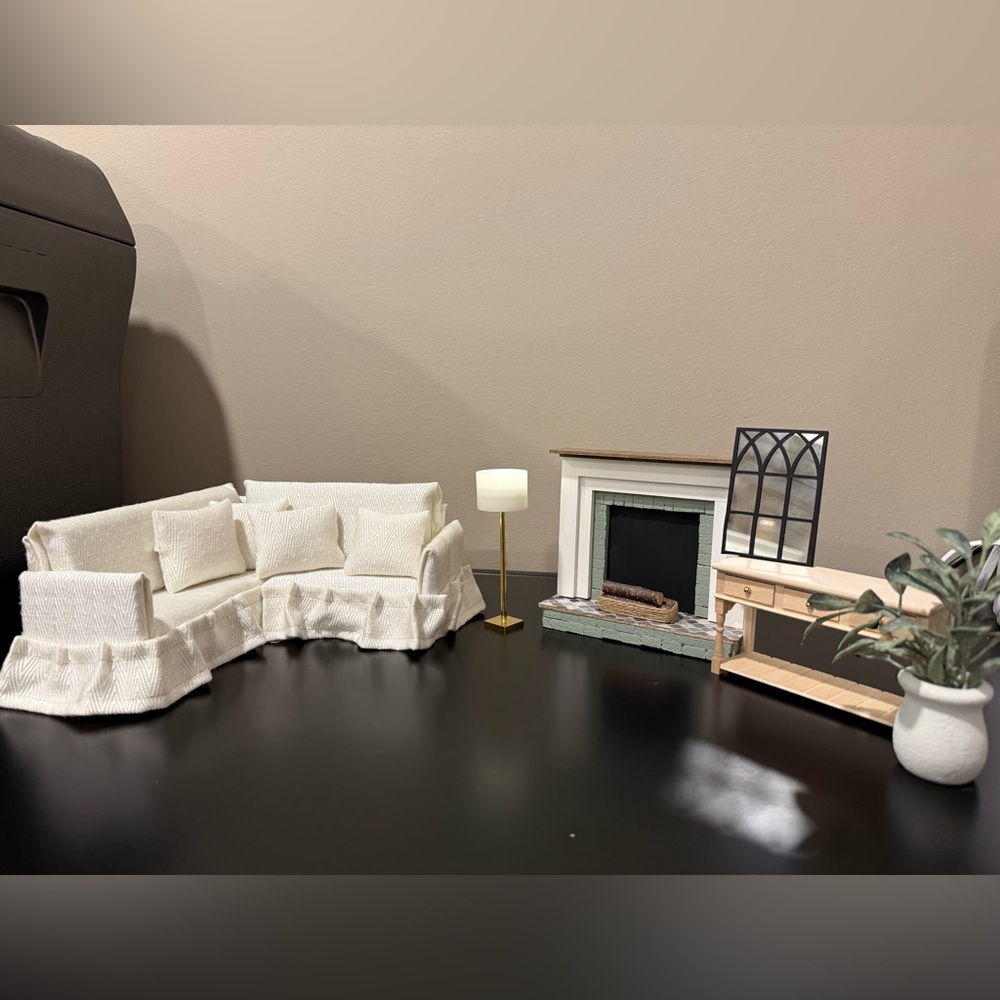 Miniature White Slipcovered Sectional Sofa - Dollhouse Scale